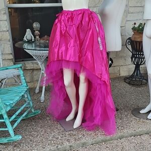 New W Tag WDPL Bright Fuschia Pink Long Tiered Tulle Satin Elastic Waist Skirt S